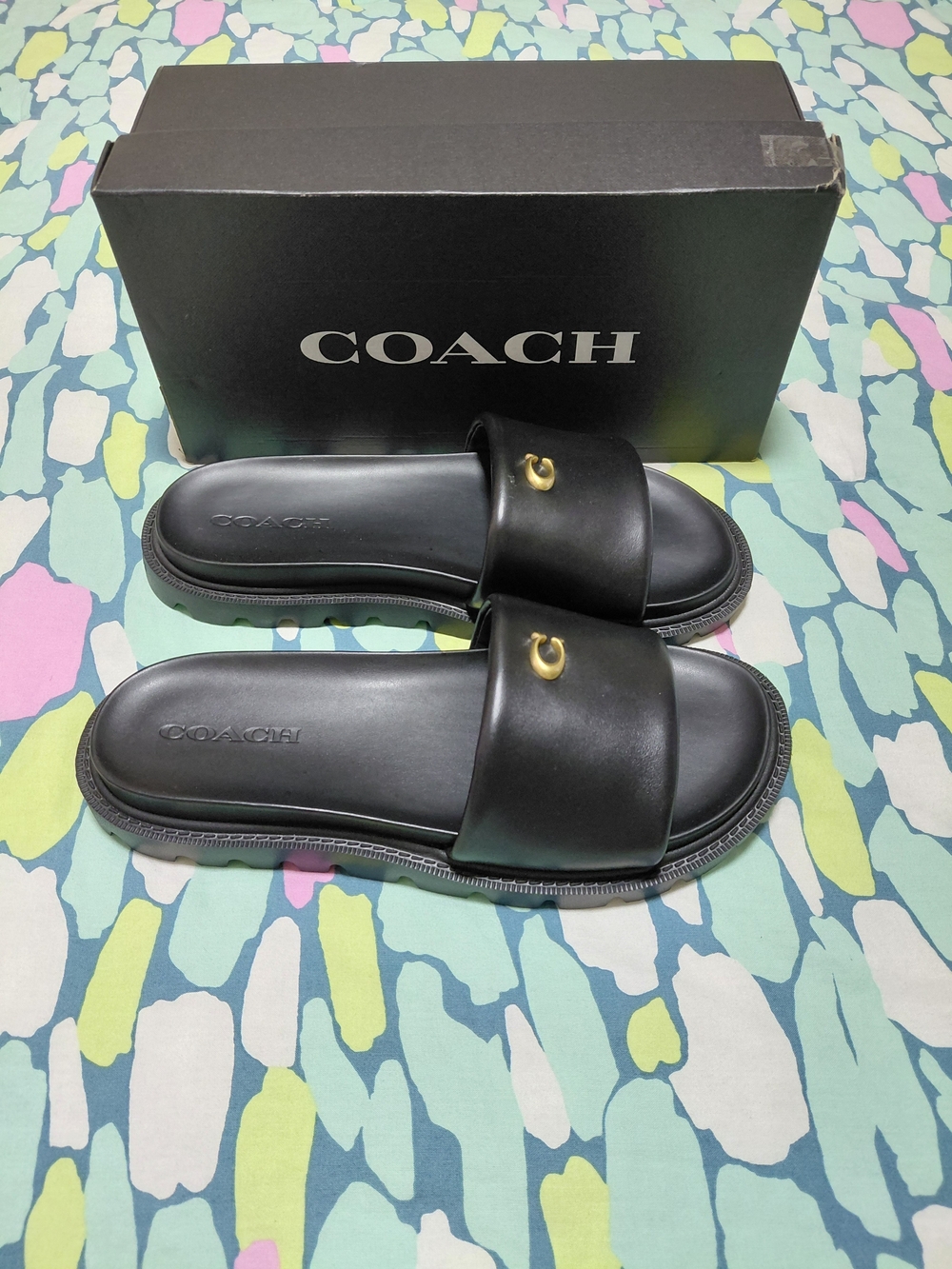 Coach Brynn Leather Slide Sandals